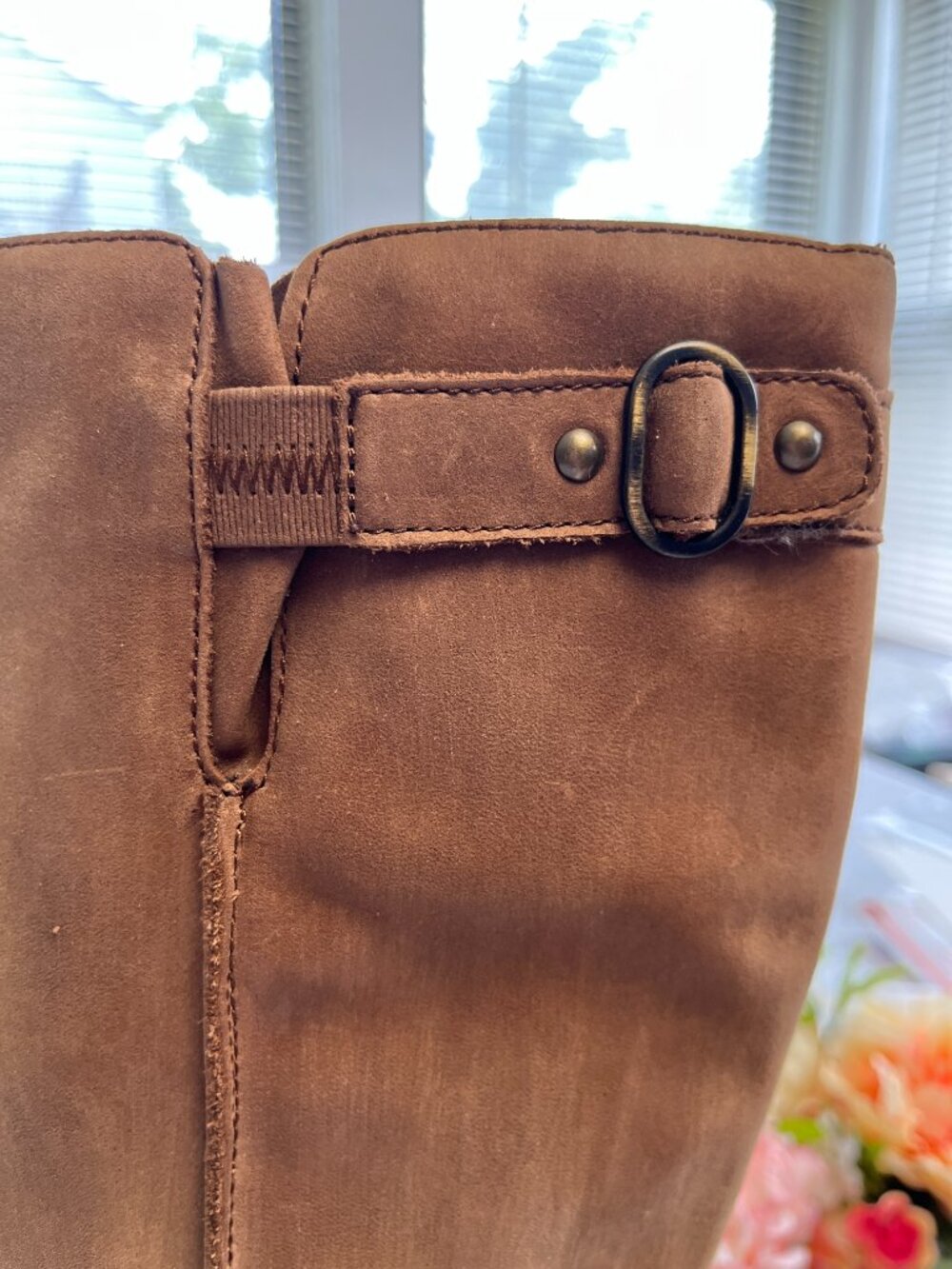 Born Fannar Leather Knee High Boots Brown Harness Buckle Block Heel Size 10/42 - Picture 5 of 16